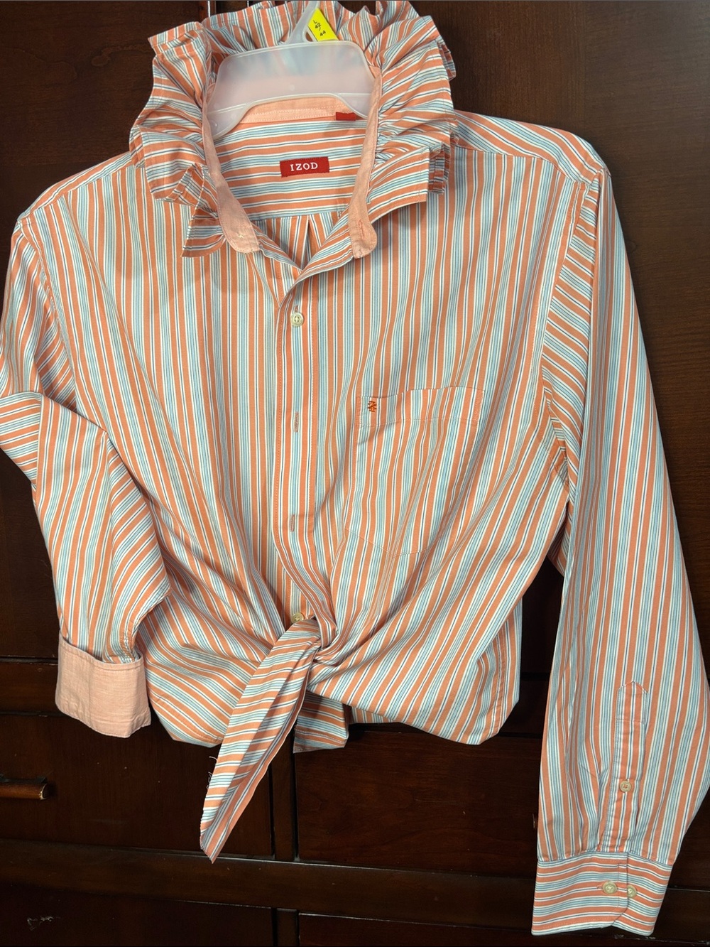 Upcycled Izod Orange/Peach/White & Light Blue Ruffled Collar Shirt